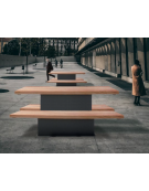 Set composto da un tavolo e due panchine piane in acciaio zincato e verniciato con legno di pregio - cm 230x80h