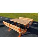 Set composto da tavolo accessibile + 2 panchine con schienale, in acciaio e doghe in legno di pregio - cm 150x80,6h