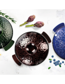 Casseruola bassa in ghisa smaltata con coperchio - colore blu - 4,35 Litri - 4-6 pozioni - Diametro Ø cm 26 - Altezza cm 11,5