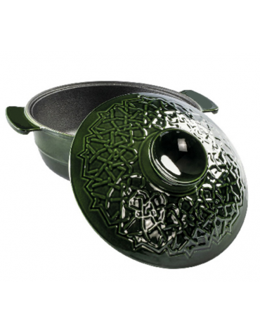 Casseruola bassa in ghisa smaltata con coperchio - colore verde - 4,35 Litri - 4-6 pozioni - Diametro Ø cm 26 - Altezza cm 11,5