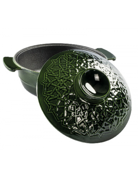 Casseruola bassa in ghisa smaltata con coperchio - colore verde - 4,35 Litri - 4-6 pozioni - Diametro Ø cm 26 - Altezza cm 11,5