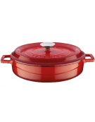 Casseruola bassa in ghisa con coperchio - colore rosso - 5,7 Litri - 6-8 pozioni - Diametro Ø cm 32 - Altezza cm 9
