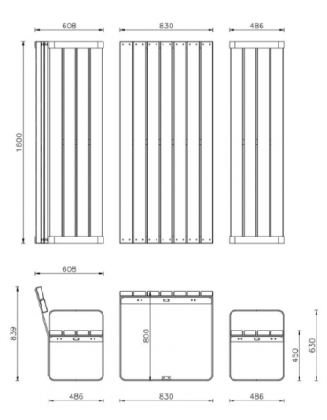 Set composto da tavolo + 2 panchine con schienale, struttura piatta in acciaio, con legno di pregio - cm 180x83,8h
