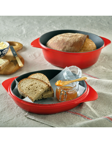 Casseruola bassa in ghisa per pane con coperchio - colore rosso - 4-6 pozioni - Litri 3,56 - Diametro Ø cm 24 - Altezza cm 10,8