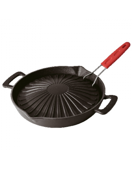 Padella grill in ghisa con coprimanico in silicone - 6-8 pozioni - Diametro Ø cm 32 - Altezza cm 6