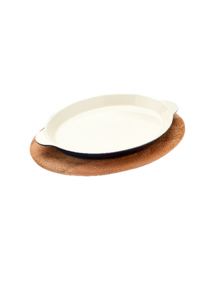 Piatto fajita in ghisa smaltata con supporto in legno di faggio - 1 porzioni - Litri 0,55 - dimensioni cm 18x24x4h