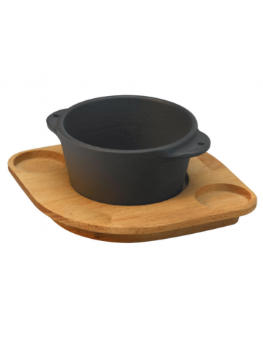 Coppa soufflé in ghisa smaltata con sopporto a servire in legno di faggio - 1 porzione - litri 0,15 - Diametro Ø cm 8