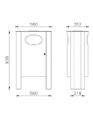 Cestino portarifiuti a forma pressoché ellittica, in acciaio con posacenere - cm 58x35,2x92,8h