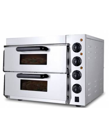 Forno pizza elettrico in acciaio inox - 2 camere da 1+1 pizza - dimensioni interne cm 40x40x17h (x2)- Piano in refrattario