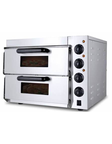 Forno pizza elettrico in acciaio inox - 2 camere da 1+1 pizza - dimensioni interne cm 40x40x17h (x2)- Piano in refrattario