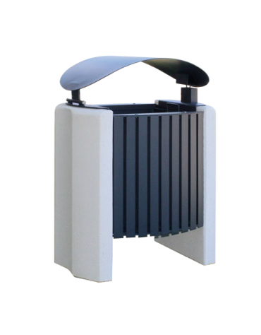 Cestino portarifiuti con  coperchio, in acciaio con fianchi in cemento - cm 73x54x97,2h