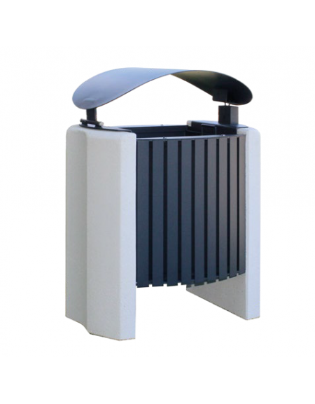 Cestino portarifiuti con  coperchio, in acciaio con fianchi in cemento - cm 73x54x97,2h