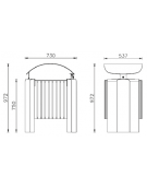 Cestino portarifiuti con coperchio , doghe in legno di pino e fianchi in cemento - cm 73x53,7x97,2h