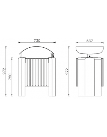 Cestino portarifiuti con coperchio , doghe in legno di pino e fianchi in cemento - cm 73x53,7x97,2h
