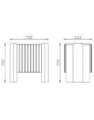 Cestino portarifiuti senza coperchio con listelli in legno di pregio e fianchi in cemento cm 73x53,3x75h