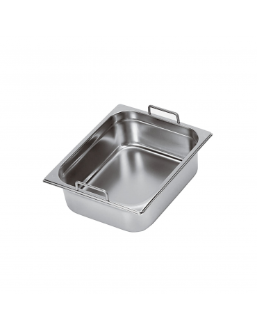 Bacinella contenitore GN 1/1 in acciaio inox con maniglie fisse - capacità lt. 21 - mm 530x325x150h