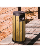 Cestino portarifiuti forma cilindrica in acciaio zincato e verniciato, doghe legno di pino, base in ferro - cm Ø 40x97,3h