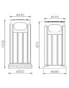 Cestino portarifiuti forma cilindrica in acciaio zincato e verniciato, doghe legno di pino, base in ferro - cm Ø 40x97,3h