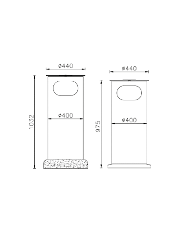 Cestino portarifiuti di forma cilindrica, in acciaio zincato e verniciato, base in ferro - cm Ø 40x97,5h