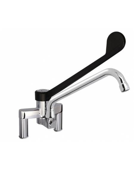 Rubinetto biforo miscelatore a lavello con leva clinica in plastica nera - Lunghezza canna mm 250