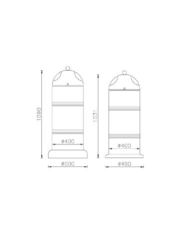 Cestino di forma cilindrica in acciaio zincato e verniciato, Con base in ferro - cm Ø 40x103,1h