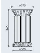 Cestino portarifiuti forma cilindrica acciaio zincato e verniciato, doghe in legno di pregio, base in cemento - cm Ø57xx94,5h