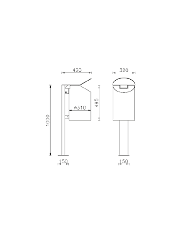 Cestino portarifiuti da tassellare a forma cilindrica in acciaio zincato e verniciato completo di posacenere - cm Ø 31x100h