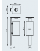 Cestino portarifiuti da inghisare a forma quadrata in acciaio zincato e verniciato con spegnisigarette - cm 35x43x119,9h