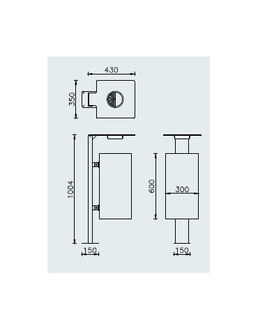 Cestino portarifiuti da tassellare a forma quadrata in acciaio zincato e verniciato con spegnisigarette - cm 35x43x100,4h