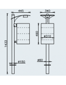 Cestino potarifiuti con paletto da inghisare, in acciaio inox, coperchio con posacenere- cm 34x49x143,3h