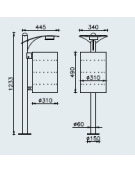 Cestino portarifiuti con paletto da tassellare, in acciaio inox, coperchio con posacenere - cm 34x49x123,3h