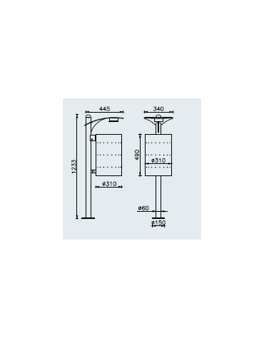 Cestino portarifiuti con paletto da tassellare, in acciaio inox, coperchio con posacenere - cm 34x49x123,3h