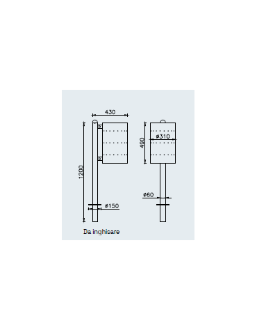 Cestino potarifiuti con paletto da inghisare, in acciaio inox, senza coperchio - cm 49x120h