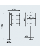 Cestino portarifiuti con paletto da tassellare, in acciaio inox, senza coperchio - cm 49x100