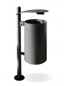 Cestino portarifiuti con paletto da inghisare,  in acciaio zincato e verniciato, coperchio con posacenere - cm 34x49x143,3h