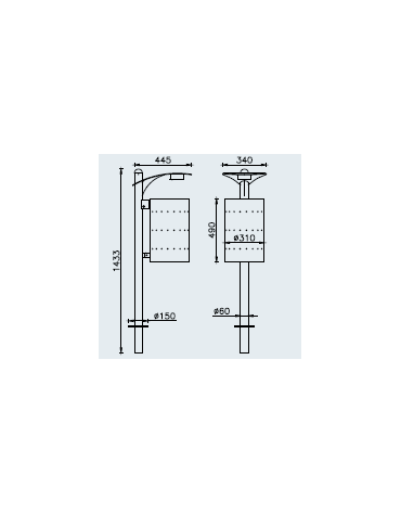 Cestino portarifiuti con paletto da inghisare,  in acciaio zincato e verniciato, coperchio con posacenere - cm 34x49x143,3h