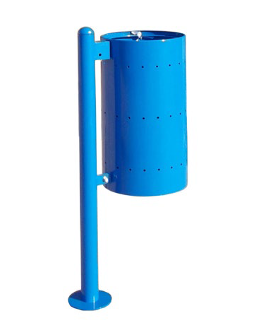 Cestino portarifiuti con paletto da tassellare, in acciaio zincato e verniciato, senza coperchio - cm  43x31x100h