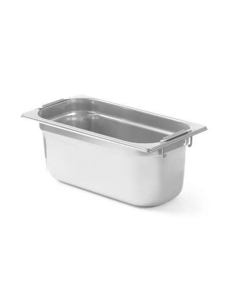 Bacinella contenitore GN 1/3 in acciaio inox con maniglie fisse - capacità lt. 4 - mm 325x180x100h