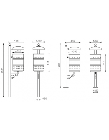 Cestino portarifiuti Lt 45 da inghisare, in acciaio zincato e verniciato, coperchio con spegnisigarette, cm 45,6x35x157,5h