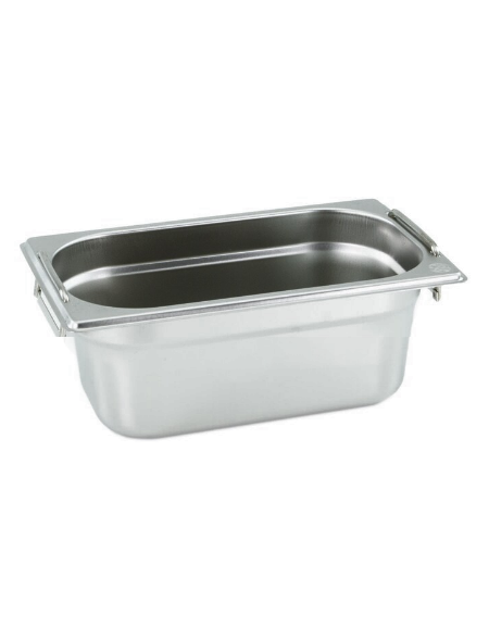 Bacinella contenitore GN 1/4 in acciaio inox con maniglie fisse - capacità lt. 2,8 - mm 265x160X100h