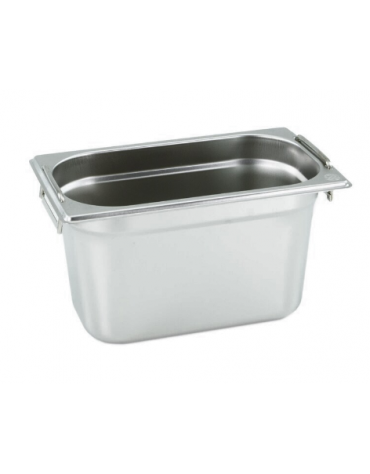 Bacinella contenitore GN 1/4 in acciaio inox con maniglie fisse - capacità lt. 4 - mm 265x160X150h