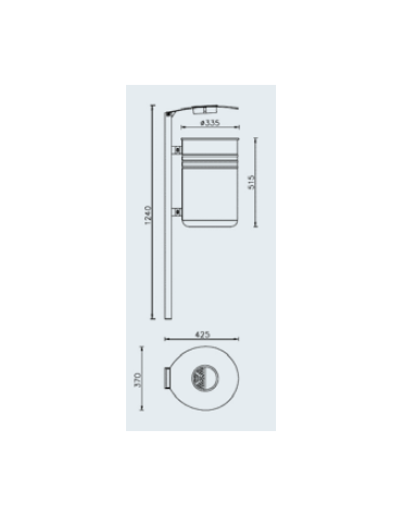 Cestino portarifiuti in lamiera liscia da inghisare, in acciaio zincato e verniciato, coperchio con posacenere - cm 42,5x37x124h