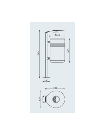 Cestino in lamiera liscia con paletto da tassellare, in acciaio zincato e verniciato, coperchio con posacenere - cm 42,5x37x104,