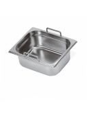 Bacinella contenitore GN 1/6 in acciaio inox con maniglie fisse - capacità lt. 1,6 - mm 176x160x100h