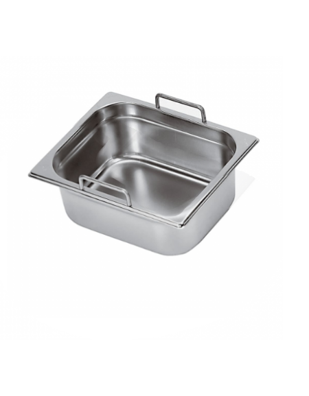 Bacinella contenitore GN 1/6 in acciaio inox con maniglie fisse - capacità lt. 1,6 - mm 176x160x100h