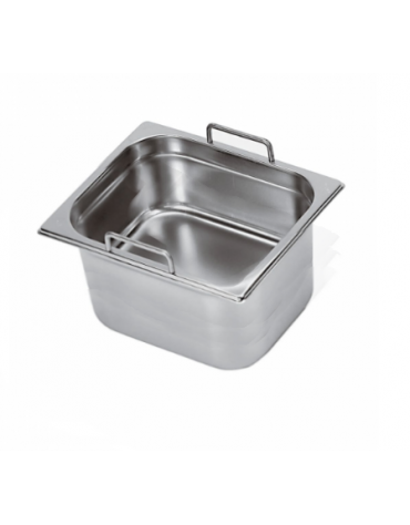Bacinella contenitore GN 1/6 in acciaio inox con maniglie fisse - capacità lt. 2,4 - mm 176x160x150h