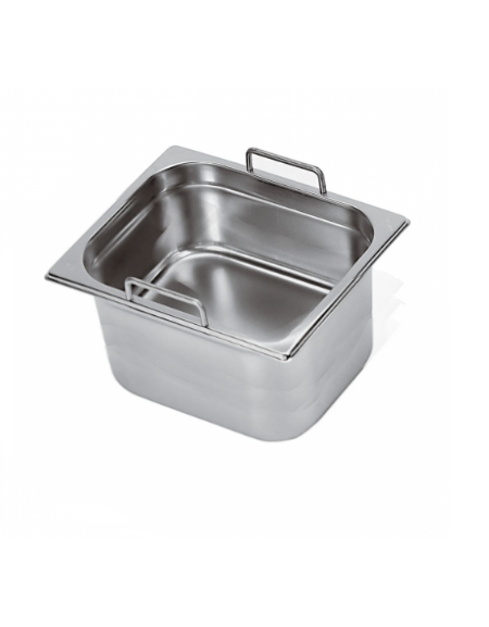 Bacinella contenitore GN 1/6 in acciaio inox con maniglie fisse - capacità lt. 2,4 - mm 176x160x150h