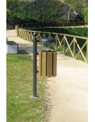 Cestino portarifiuti a forma cilindrica,paletto da inghisare, doghe in legno di pregio e coperchio spegnisigarette cm Ø35x161,7h