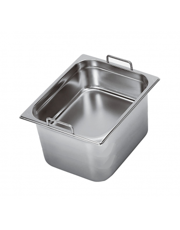 Bacinella contenitore GN 1/2 in acciaio inox con maniglie fisse - capacità lt. 12,5 - mm 325x265x200h