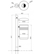 Cestino portarifiuti Lt 45 a forma cilindrica con coperchio e spegni sigarette - da inghisare - cm 35x161,7h